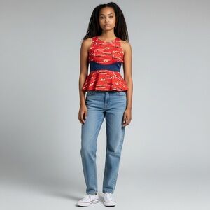 PJK Patterson J Kincaid Sleeveless Peplum Top Size Small Red/Blue